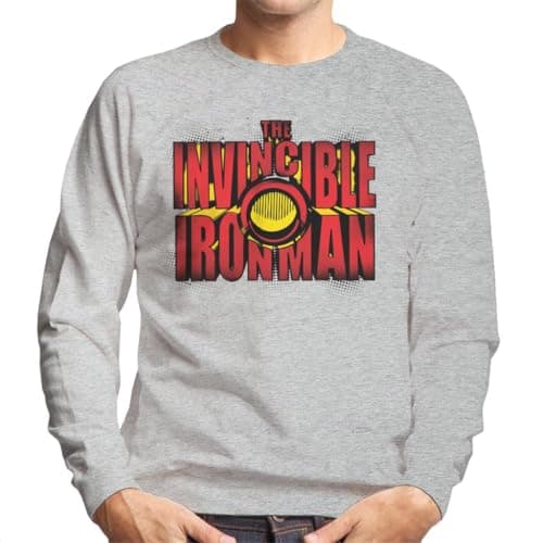 Image of All+Every Marvel The Invincible Iron Man Chest Piece Text Men's Sweatshirt Heather Grey