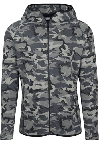 Image of Urban Classics Men's Interlock Zip Jacket Hooded Sweatshirt, Multicolour (Dark Camo 784), M