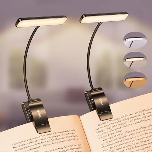 Image of Gritin 19 LED Book Light, [2 Pack] Reading Light Book Lamp for Reading at Night with Memory Function, 3 Eye-Protecting Modes -Stepless Dimming,Long Battery Life,360° Flexible Lamp for Bed,Table-Black