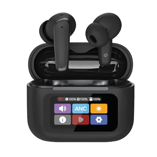 Image of groov e Neo Buds True Wireless Earbuds - Black - with Active Noise Cancelling and Smart Display, Screen, Clear Calls, Touch Control, 22 Hours of Playback