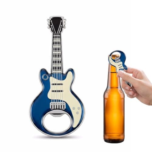 Image of Guitar Bottle Opener with Magnet, Beer Bottle Opener, Stainless Steel Flat Bar Blade, Beer Cap Remover Metal, Novelty Gift for Men & Music Lovers, Refrigerator Magnet Personalized