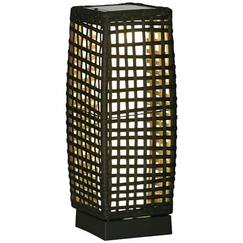 Image of Outsunny Outdoor Rattan Solar Lantern, Brushed PE Wicker Patio Garden Lantern wtih Auto On/Off Solar Powered LED Lights for Indoor & Outdoor Use, Porch, Yard, Lawn, Courtyard, Grey