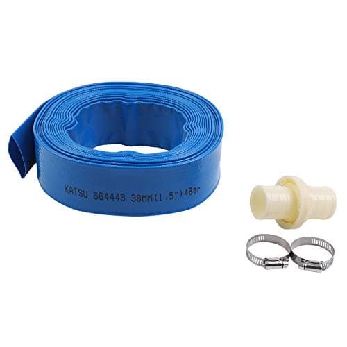 Image of KATSU Layflat Discharge Hose Pipe 10m x 38mm 1-1/2 Inch Diameter with 2 Clips and Quick Coupler Connector, Fits Submersible & Other Water Pumps for Draining Pond, Garden Irrigation, Hot Tub, Pool
