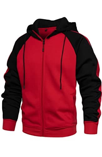 Image of Wirltte Mens Hoodies Zip Up Hoodie Patchwork Fleece Jacket Winter Warm Hooded Black L