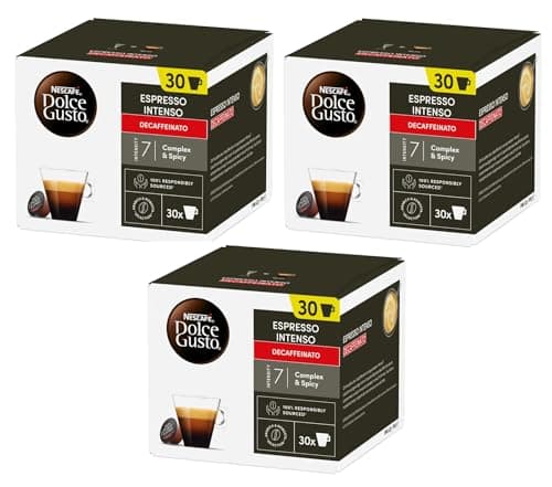 Image of NESCAFÉ DOLCE GUSTO Espresso Intenso Decaffeinated Coffee Pods x30 (Pack of 3, Total 90 Decaf Capsules)