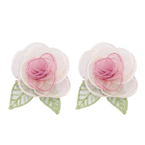 Image of Hair Clips, Pink Flower Barrettes Hair Accessories for Women Girls Kids, Set of 2 Elegant Handmade Organza Camellia Headwear Wedding Styling Tools for Party Wedding Daily