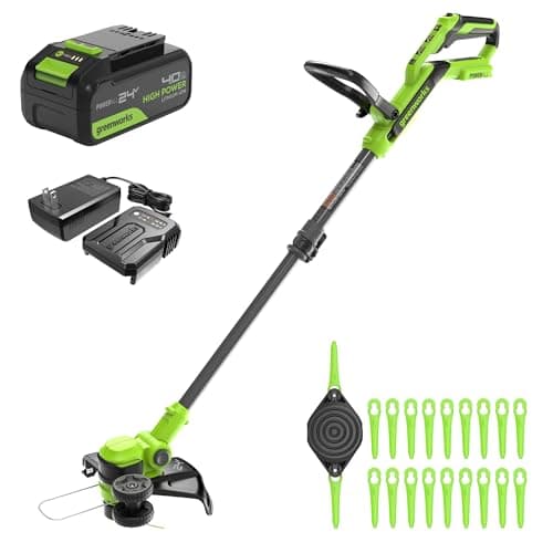 Image of Greenworks Cordless String Trimmer 24V 30cm, Battery Powered Grass Strimmer, Auto Feed Head, Edger (Includes 20 Blades), 2Ah Battery and Charger Included, Green