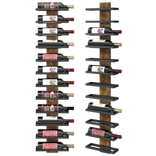 Image of IBUYKE Wall Mounted Wine Rack 12 Bottle,Wood Metal Wine Bottle Holder for Wall,Liquor Bottle Display and Storage,DIY Wall Wine Rack for Living Room, Kitchen, Bar, Wine Cellar, Rustic Brown,TMJ913H