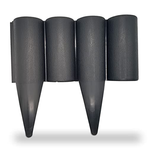 Image of Graphite Lawn Edging Border – 2.5 metres / 8.2 ft long Garden Palisade Edge Border with Wood Log Effect – Fencing with Ground Stakes – Ideal for Flower Beds, Lawn, Patio, Pavement. Set by MYPURECORE