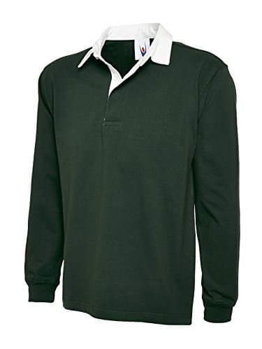 Image of Uneek New Mens Plain Premium Rugby Shirt -Bottle Green - X-Large