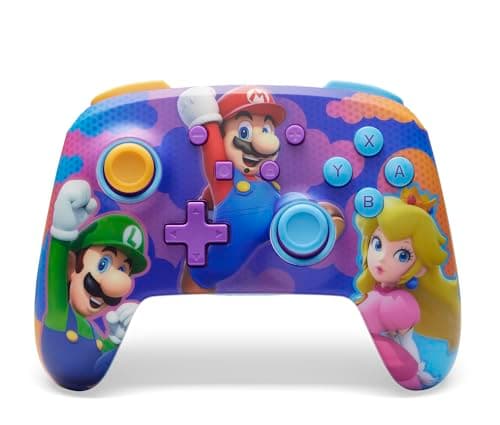 Image of PowerA Enhanced Wireless Controller for Nintendo Switch, Switch Lite & OLED Model, Rechargeable Bluetooth Gamepad with up to 30 Hours of Play Time, Official: Mario; Color Splash Heroes