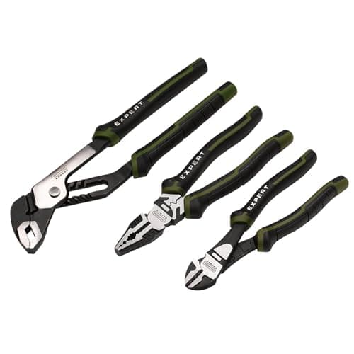 Image of Draper Expert Pliers Set with Water Pump Plier (3 Piece) | 200mm Combination, 190mm Side Cutters & 250mm Water Pump | Heavy Duty Chrome Vanadium Steel Hand Tools