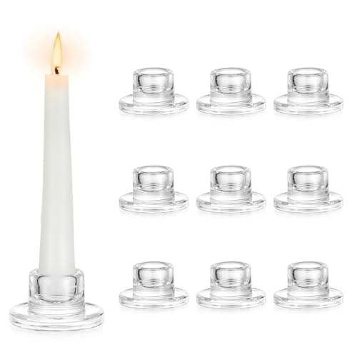 Image of Hewory Glass Candle Holders for Candlesticks: Set of 10 Small Candle Sticks Holder for Tapered Candles Clear Candlestick Holders for Christmas Decoration Wedding Dinner Table Centrepieces