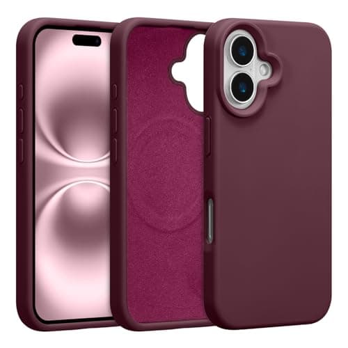 Image of UCASONG Magnetic for iPhone 16 Plus -6.7Inch Liquid Silicone Phone Case, Compatible with MagSafe, Cute Plain Solid Color Slim Case Soft Smooth Matte Shockproof Protective Cover, Plum