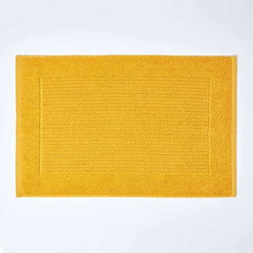 Image of HOMESCAPES Imperial Plain Ochre Bath Mat 50 x 80 cm - Super Soft Yellow Bathroom Mat - 100% Turkish Cotton Shower Mat