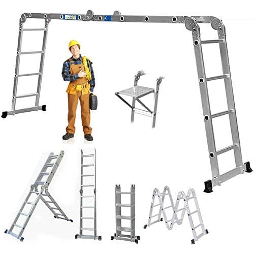 Image of Multi-Purpose Aluminum Alloy Combination Ladder 4.7M/15.5FT Folding Step Ladders 150kg/330lbs Capacity 16 Steps with 1 Free Platform for Indoor Outdoor Works, EN131