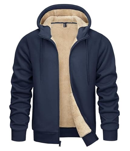 Image of KEFITEVD Men's Sherpa Fleece Lined Hoodies Zip Up Winter Warm Sweatshirt Casual Hoodie Jacket with Pockets,Navy Blue,L
