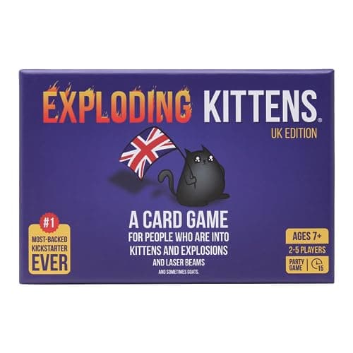 Image of Exploding Kittens UK Edition - Proper Cheeky Fun for British Family Game Nights - Hilarious Card Games for Ages 7 and Up - 56 Cards