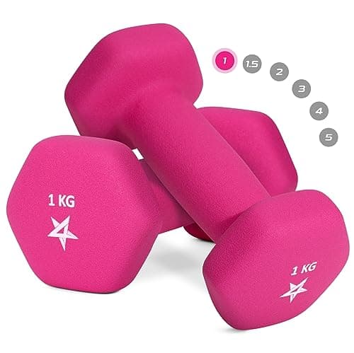Image of Yes4All G1EK Hex Neoprene Weights Dumbbells Set Pair (1 kg to 7 kg) - Dumbbell Set, Hand Weights Set for Women Men, Home Gym Workout, 1 KG x 2, Pink