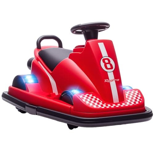 Image of AIYAPLAY Kids Bumper Car, 360° Rotation Spin Electric Waltzer Car with Steering Wheel Control, Ride on Vehicle Toy with Colourful LED Lights, Music for Ages 3-8 Years Old, Red