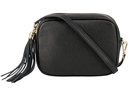 Image of Montte Di Jinne - 100% Made in Italy - Soft Leather Leather Women's Cross Body Bag with Tassel key Ring (Black)