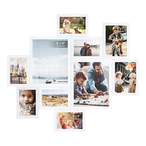 Image of SONGMICS Collage Photo Frames, 10 Multi Picture Frames for Wall, Two 8x10 Inches (20 x 25 cm), Four 5x7 Inches (13 x 18 cm), Four 4x6 Inches (10 x 15 cm), Tool-Free Assembly, White RPF100WZ01