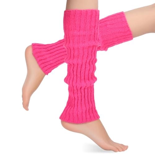 Image of Teaaha 1 Pair Pink Leg Warmers, Polyester Knit Boot Covers for Women, Decorative Warm Leg Sleeves for Dance Boots Costume, 15.35 Inch