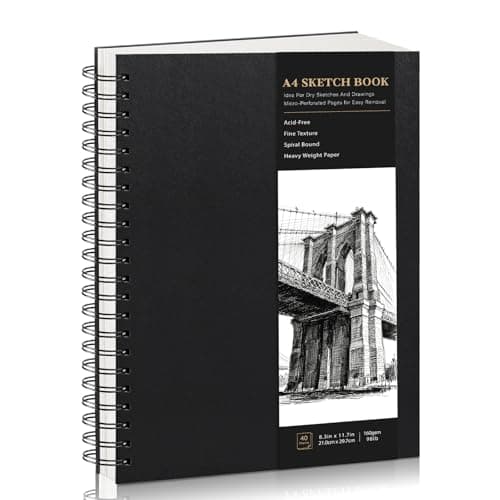 Image of A4 Sketchbook Hardcover Spiral Bound, 160gsm Thick Paper Drawing Pad, 40 Sheets/80 Pages Drawing Book Sketch Pad for Artists, Art Projects, Ideal for Sketching, Pencil & Charcoal
