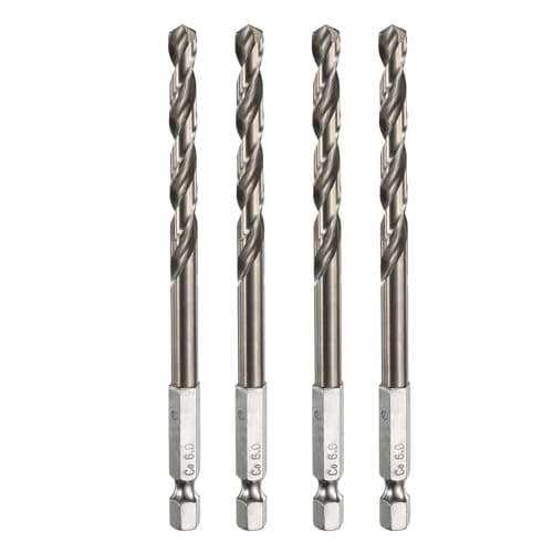 Image of sourcing map 4pcs M35 High Speed Steel Cobalt Twist Drill Bit 6mm/0.24" Dia with Quick Change 1/4" Hex Shank Jobber Drill Bit for Metal, Steel, Copper, Aluminum, Zinc Alloy