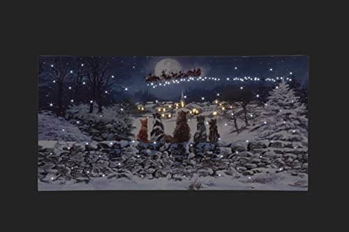 Image of Generic LED Fibre Optic Wall Art Christmas Santa & Sleigh Flying Over a Snowy Village with Cats 60 x 30cm