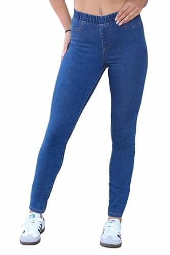 Image of Ex High Street Brand Pull On Jeans for Women UK 8-22, High Waisted Stretchy Skinny Denim Jeggings, Ladies Jeans UK Blue