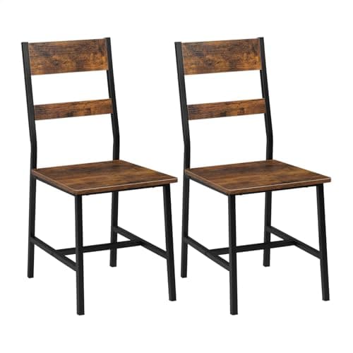 Image of Klihome Dining Chairs Set of 2, Ergonomic Kitchen Chairs Made of Metal Frame and Engineered Wood, for Living Room, Kitchen, Balcony, Industrial Style, Rustic Brown