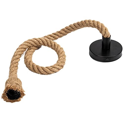Image of WANGCL Hemp Rope Ceiling Pendant Light, Double Head 1Meter Vintage Rope Pendant Light Fixture E27 Base, Retro Rope Hanging Light Vintage Ceiling Light for Dining Hall Restaurant Cafe Bar (1 Head)