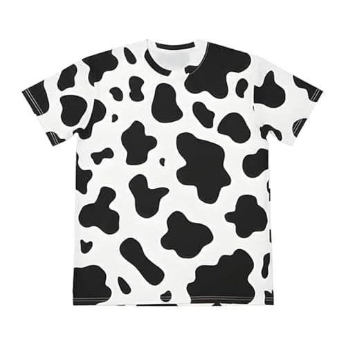 Image of Cow Costume for Men and Women Cow Print T-Shirt Tshirt Carnival Costumes Top Round Neck Sports Shirt Summer Shirt Short Sleeve Training Shirt Animal Pattern for Parties, Carnival & Halloween, black