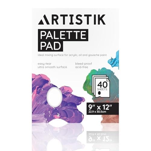 Image of Artistik Tear-Off Disposable Palette Paper Paint Pad | 9"x12" / 21x29cm, 40 Sheets | Bleed-Proof Acrylic Paint Paper for Watercolor & Gouache Mixing