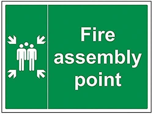 Image of V Safety Fire Assembly Point With Family Sign - 400mm x 300mm - Self Adhesive Vinyl