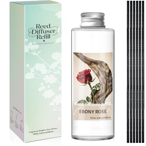 Image of SCENTORINI Reed Diffuser Refill 200ml with 6 Reeds, Ebony Rose Room Fragrance Oil, Home Scent Refill for Bedroom Guest Room, Gift Boxed