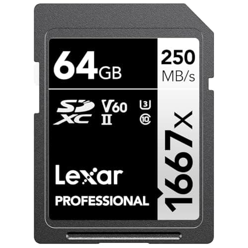 Image of Lexar 64GB Professional 1667x SDXC Memory Card, UHS-II, C10, U3, V60, Full-HD & 4K Video, Up To 250MB/s Read, for Professional Photographer, Videographer, Enthusiast (LSD64GCBNA1667)