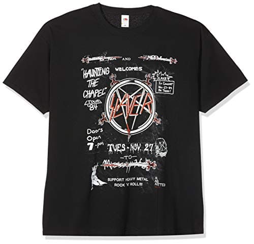 Image of Slayer Men's Haunting 84 Flier Regular Fit Crew Neck Short Sleeve T - Shirt, Black (Black Black), Small (Manufacturer Size:Small)