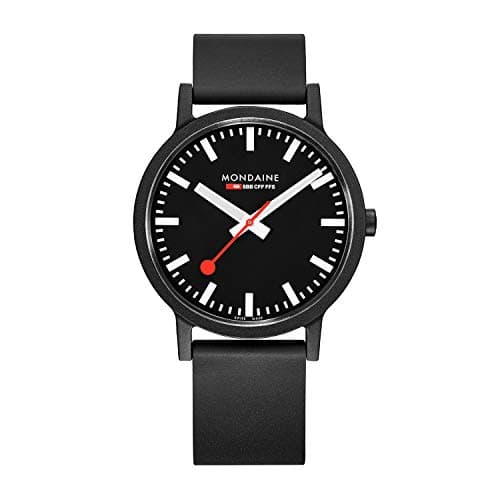 Image of Mondaine - Essence MS1.41120.RB - Mens Watch 41mm - Official Swiss Railways Wrist Watch Black Renewable Material Strap - 30m Water Resistant Sustainable - Watches for Men