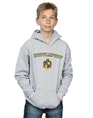 Image of Harry Potter Boys Hufflepuff Crest Hoodie Sport Grey 7-8 Years