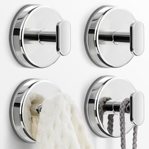 Image of pickpiff Suction Cup Hooks for Shower: Extra Strong 15LB Hanger for Bathroom, Kitchen, Door, Mirror, Tile, Glass –Towel, Loofah, Coat, Robe – Waterproof & Rustproof, Silver 4-Pack