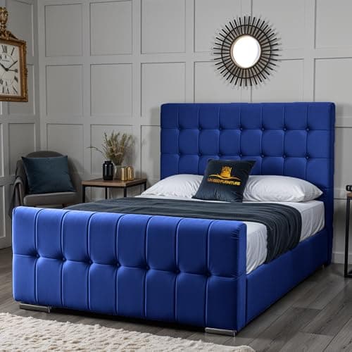 Image of Orlando Upholstered Bed Frame | Elegant Plush Velvet Headboard & Footboard | Optional Gas Lift Storage & Mattress (Royal Blue, 6FT Super King No Storage Slat Base - No Mattress)