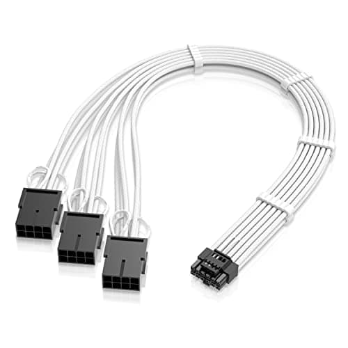 Image of EZDIY-FAB GPU Power Sleeved Cable Extension, 16pin(12+4) 12VHPWR PCIe 5.0 Connector Male to 3X PCIE 8 PIN for RTX 4070Ti/4080/3090Ti, with Pre-Installed Cable Combs-16AWG/White