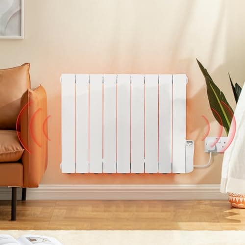 Image of BTGGG 1500W Electric Oil Filled Radiators Wall Mounted Electric Heater 9 Fins Energy Efficient Electric Radiators with 7 Days/24H Timer and Thermostat,LED Display & Safe Lock for Home Use