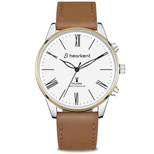 Image of Hearkent Talking Watch for The Visually Impaired, Speaks Time and Date, Men's Wrist Watches, Automatically Adjust Time, Gifts for Blind People, Seniors Men with Leather Band(Brown)