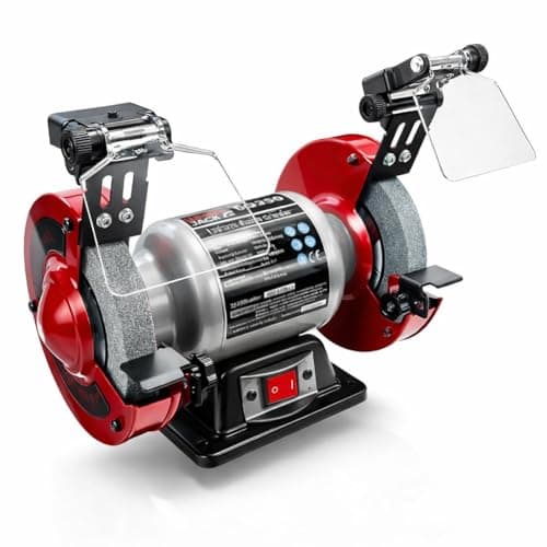 Image of Lumberjack 6" Bench Grinder Heavy Duty 250W Grinding Machine with LED Work Lights, Magnified Safety Shield, Medium & Coarse Grinding Wheels, Powerful Workshop Sharpening Tool