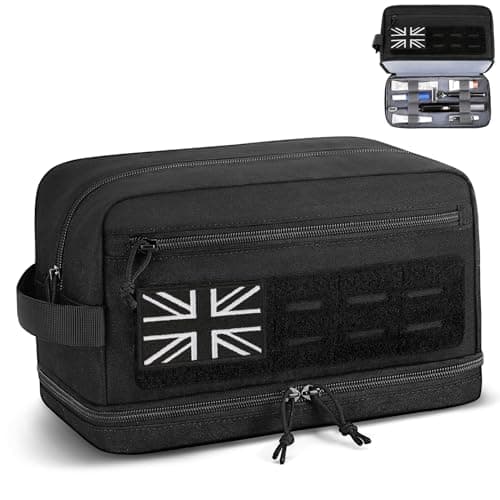 Image of ETRONIK Tactical Toiletry Bag Men, Travel Wash Bag Molle Pouches with Double Compartment, Water-Resistant Toiletries Shaving Dopp Kit, Bathroom Shower & EDC Utility with Wet Pocket, Black