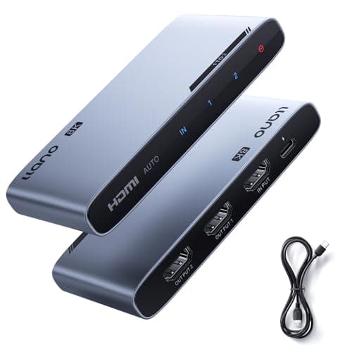 Image of llano HDMI 2.1 Splitter 8K@60Hz 1 in 2 out Splitter, Supports 48Gbit/s, 4K@120Hz/240Hz, HDR10+, Dolby Atmos, CEC, Aluminum Alloy HDMI Switch with Remote for Apple TV/PS5/Xbox/Roku/Fire Stick etc.