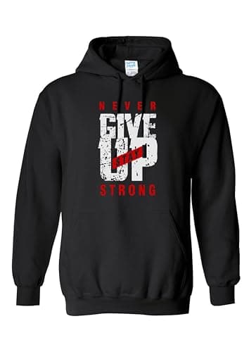 Image of Never Saty Give Up Stay Strong Black XXL Hoodie | Motivational Pullover Sweatshirt | Inspirational Gym & Mindset Hoodie | Unisex Athletic Hoodie for Men & Women